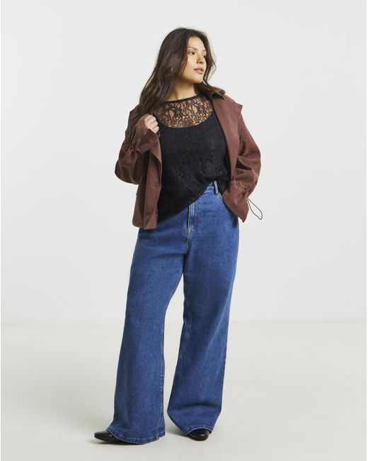 Simply Be Blue Lace Crew Neck Top