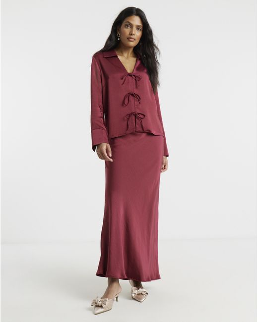 Flounce London Red Satin Maxi Skirt