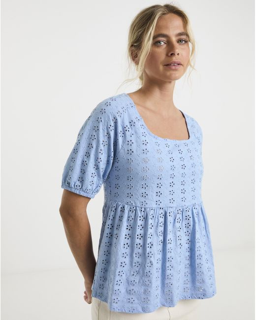 Simply Be Blue Jersey Broderie Square Neck Top