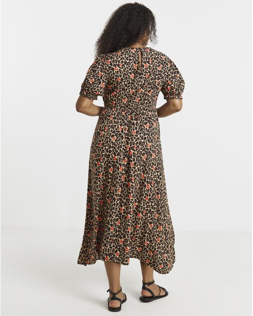 Simply Be Brown Printed Viscose Midi Dress