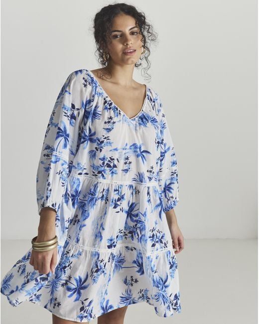 Figleaves Blue Lisbon Tiered Mini Beach Dress