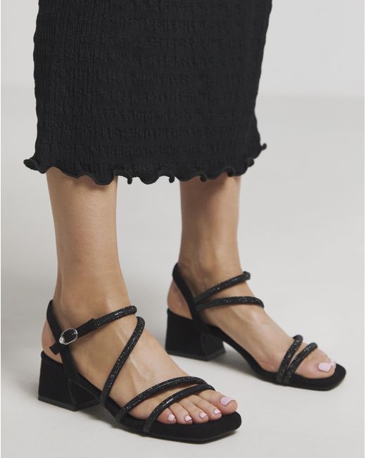 Simply Be Black Low Block Heel Diamante Sandal Wide Fit