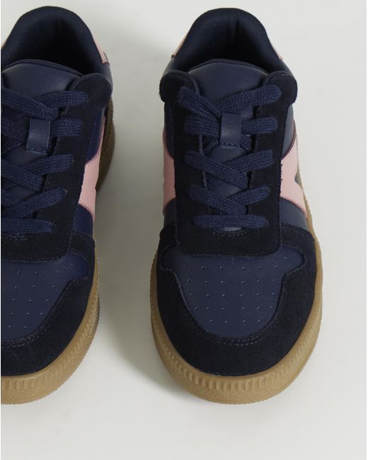 JD Williams Blue Leather Retro Trainer Eee Fit
