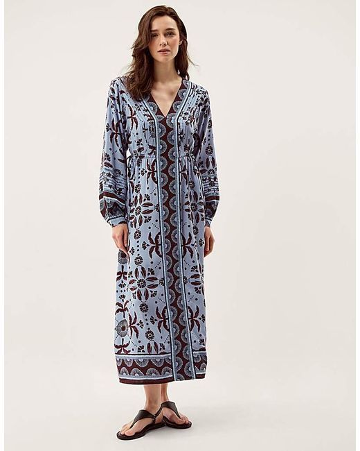 Monsoon Blue Thalia Palm Print Midi Dress