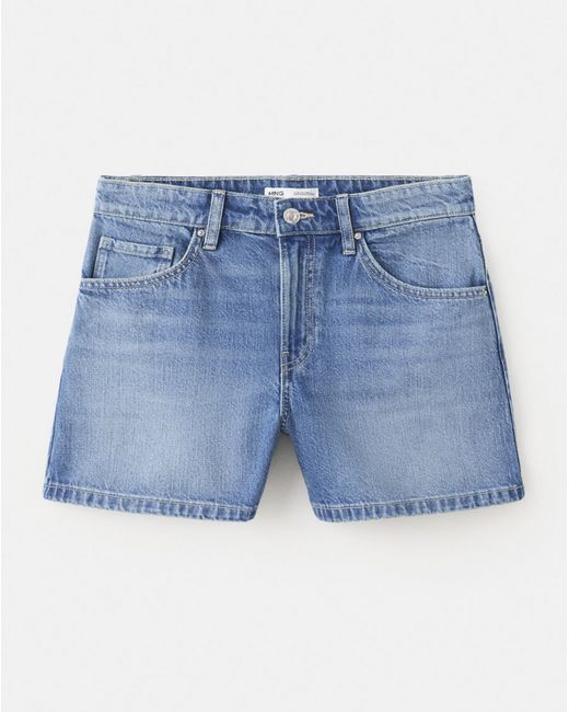 Mango Blue Straight Mid-Rise Denim Shorts