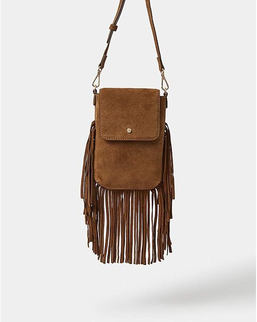Accessorize Brown Fringe Suede Phone Bag