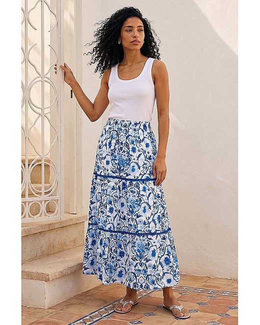 Roman Blue Roman Floral Print Tiered Skirt