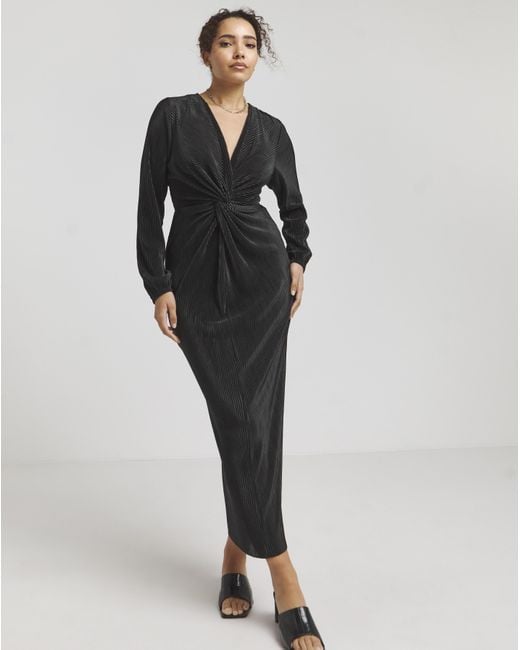 Simply Be Black Plisse Twist Front Midi Dress
