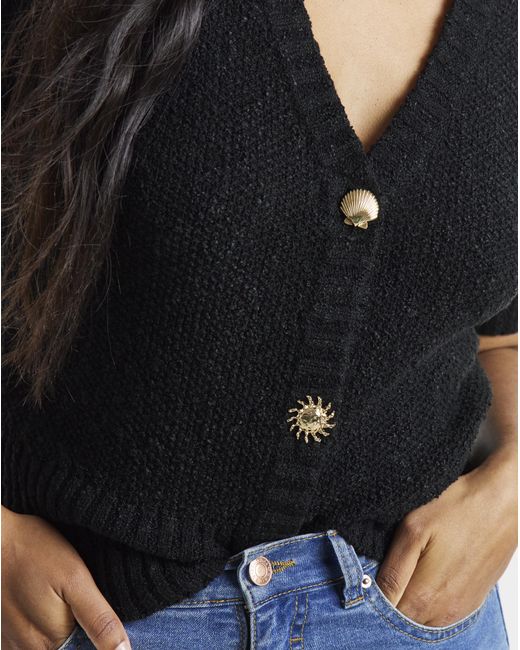 Simply Be Black Puff Sleeve Button Cardigan