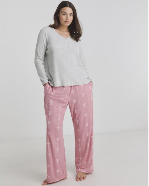 Simply Be Pink Ribbed Henley Pyjama Set