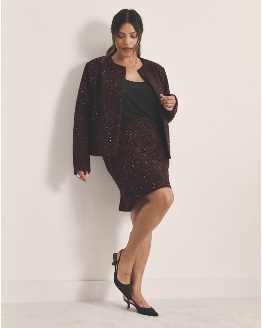 Simply Be Brown Sbe Boucle Collarless Jacket With Wool