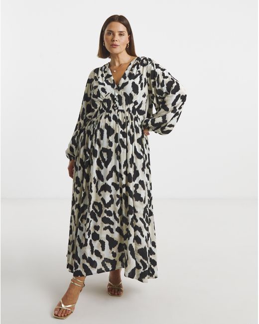 Simply Be White Printed Waist Detail Midi Dress