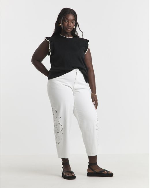 Simply Be White Sbe Broderie Detail Barrel Jeans