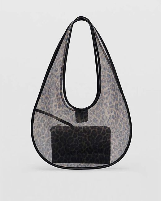 Mango Black Leopard Print Mesh Shoulder Bag