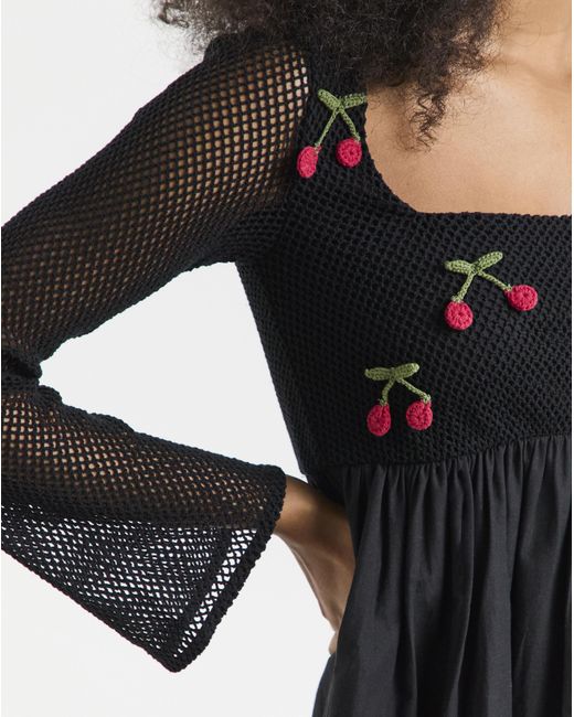 Simply Be Black Cherry Crochet Detail Skater Dress