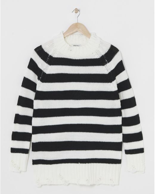 Simply Be Black Stripe Distressed Longline Jumper