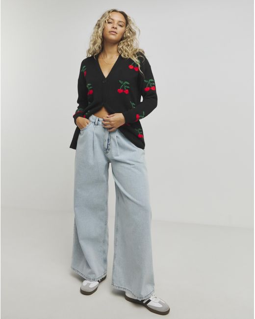 Simply Be Black Cherry Print Boyfriend Cardigan