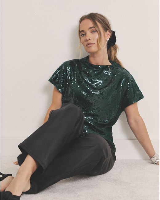 Simply Be Green Glossy Sequin Cap Sleeve Top