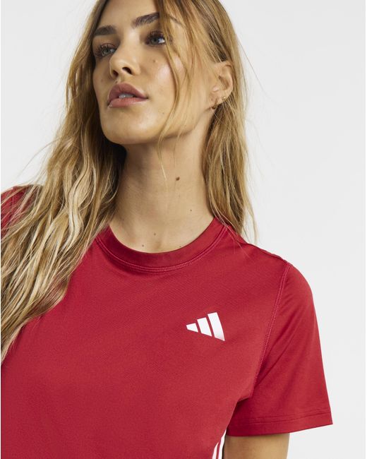 Adidas Red 3 Stripe Crew Neck Top