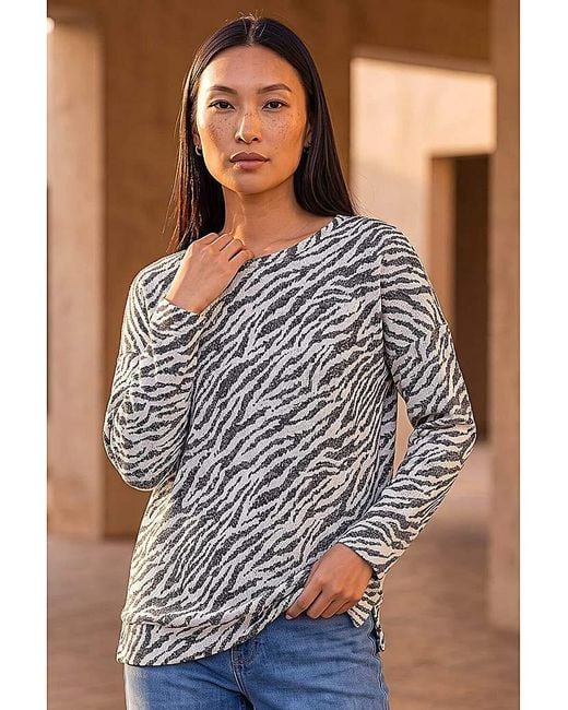 Roman Black Roman Animal Print Banded Hem Top