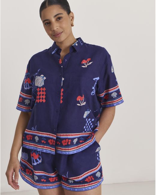 Simply Be Blue Dolce Vita Beach Shirt And Short Co-Ord