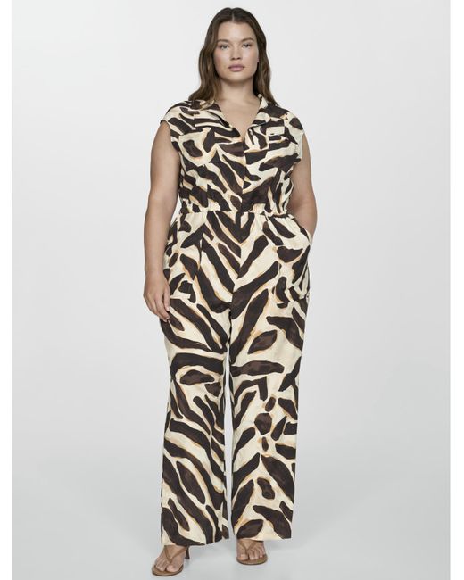 Mango White Animal Print Jumpsuit With Pockets