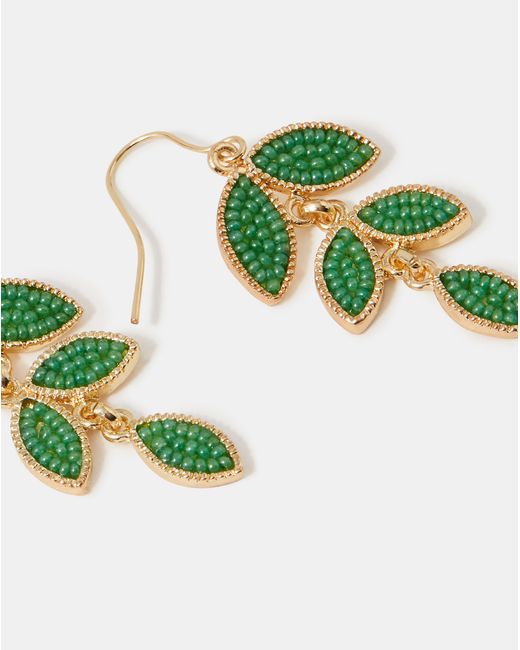 Accessorize Green Beaded Leaf Drop Earrings