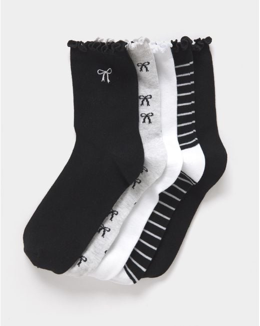 Pretty Secrets Black 5Pk Bow Ankle Socks