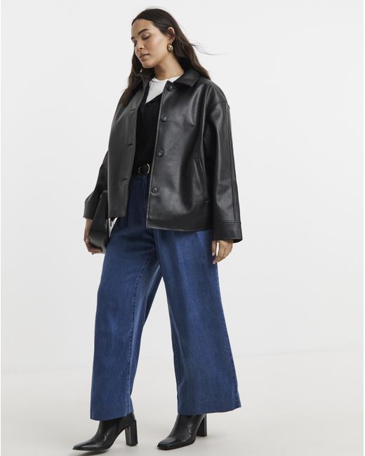 Simply Be Black Faux Leather Front Button Jacket