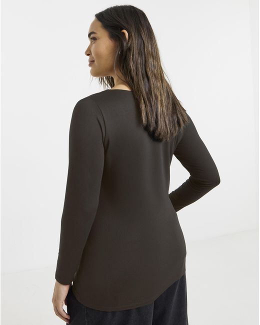 Simply Be Black Long Sleeve Square Neck Top