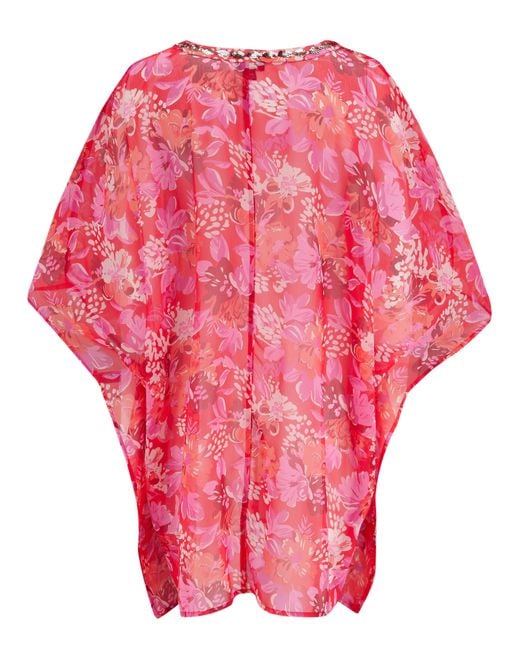 Pour Moi Red Chiffon V Neck Embellished Kaftan