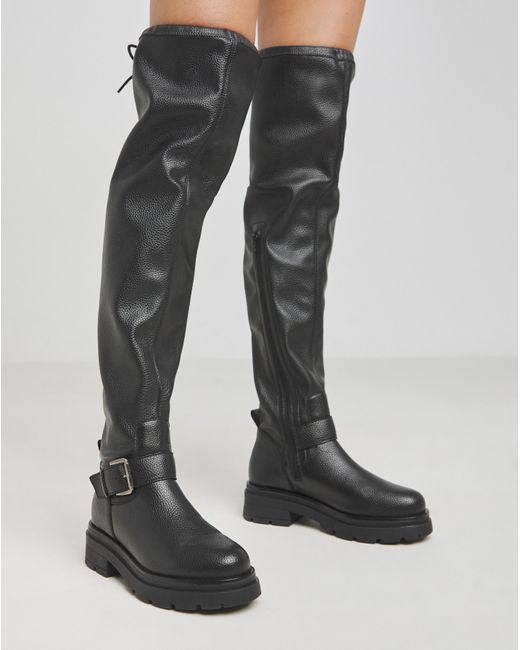 Simply Be Black Over Knee Buckle Stretch Boot Wide S C