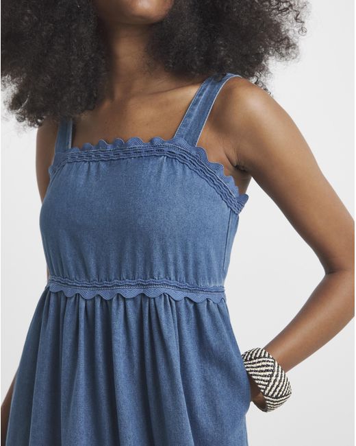 Simply Be Blue Denim Ric Rac Midaxi Sun Dress