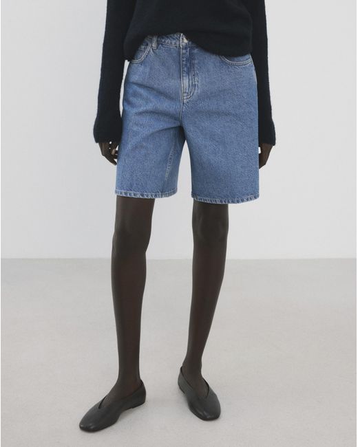 Mango Blue High-Waist Straight-Fit Bermuda