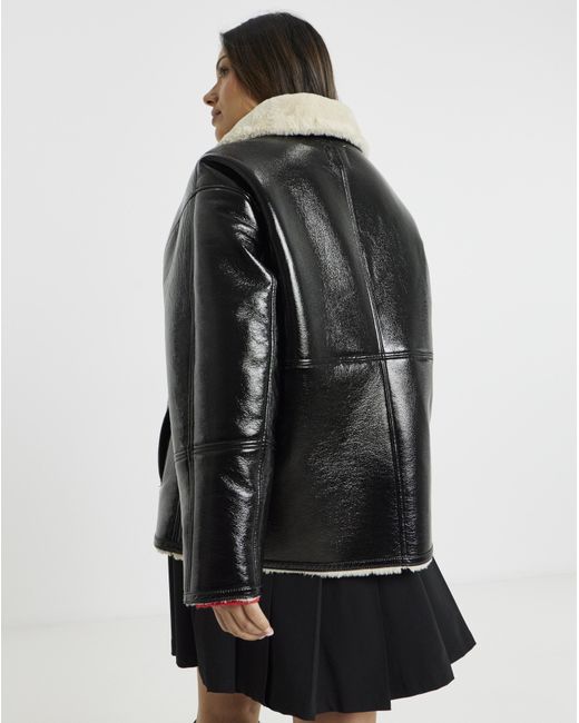 Simply Be Gray Sbe Lacquered Aviator Jacket