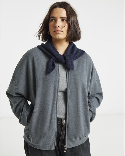 Simply Be Blue Cut & Sew Zip Up Bomber Jacket