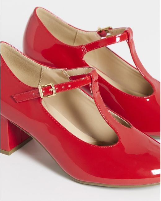 JD Williams Red T Bar Block Heel Shoes Ex Wide