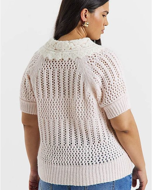 Simply Be Pink Collared Pointelle Knitted Top
