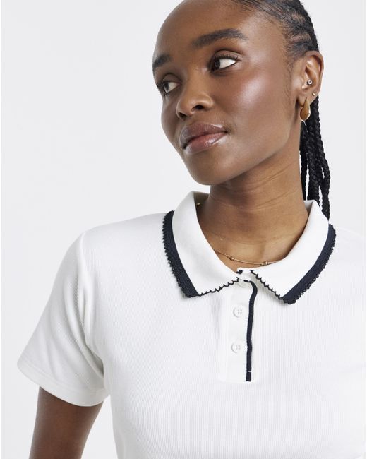 Simply Be White Short Sleeve Rib Polo Top
