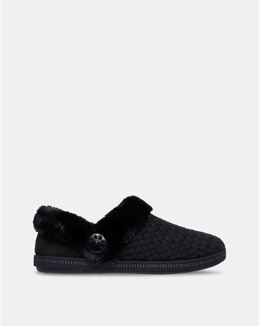 Skechers Black Fur Memory Foam Slipper D Fit