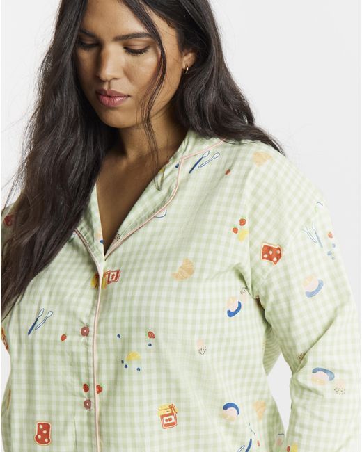 Simply Be Metallic Gingham Breakfast Print Pyjama Set