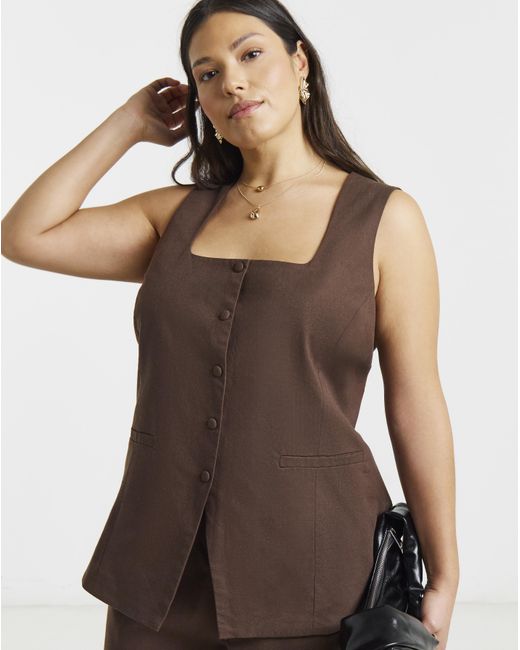 Simply Be Brown Linen Waistcoat