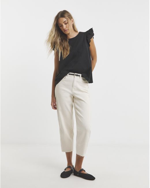 Simply Be Black Broderie Frill Sleeve Top With Tie