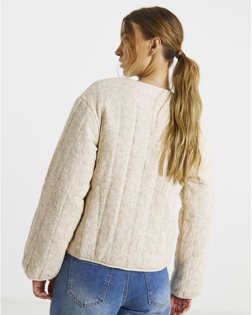 Simply Be Natural Floral Jacquard Collarless Jacket