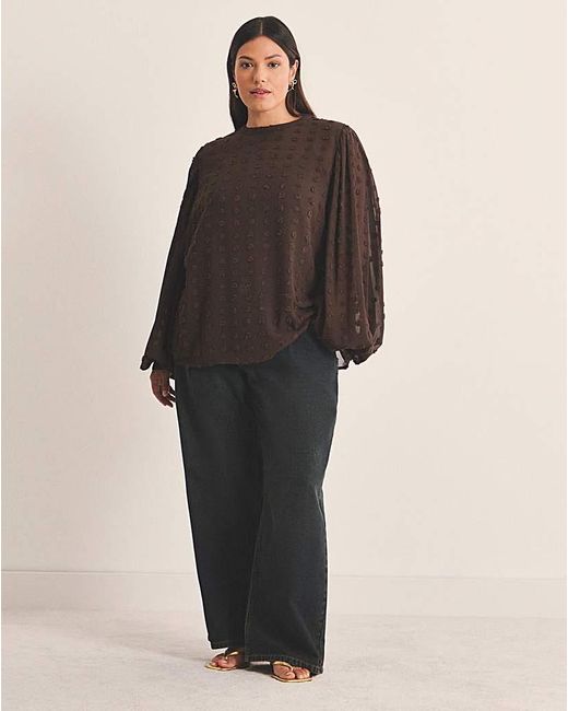 Simply Be Black Dobby Exaggerated Sleeve Blouse