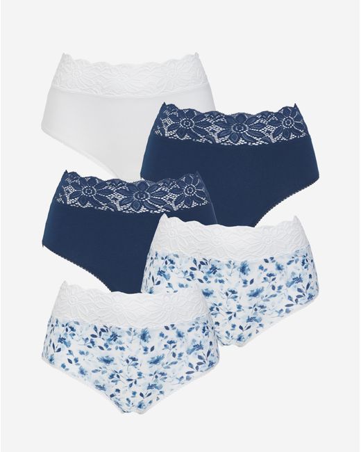 Pretty Secrets Blue 5 Pack Lace Top Full Fit Knickers