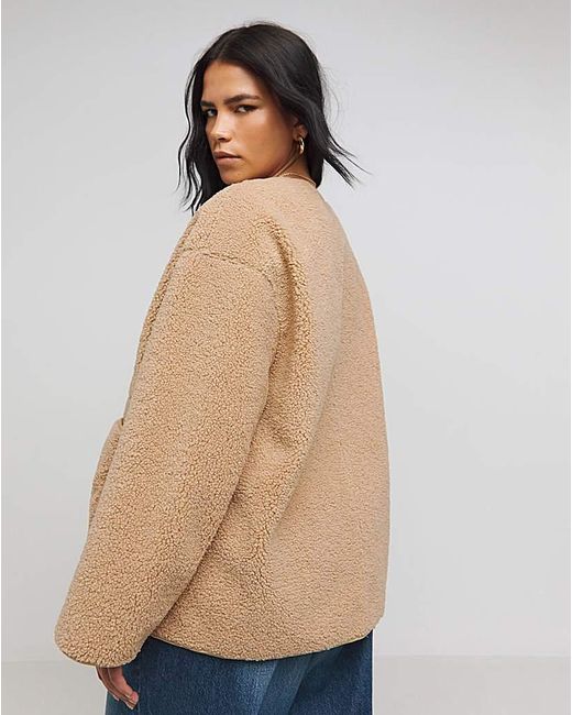 Simply Be Blue Round Neck Borg Jacket