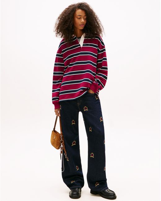 Tommy Hilfiger Red Stripe Relaxed Terry Rugby Shirt