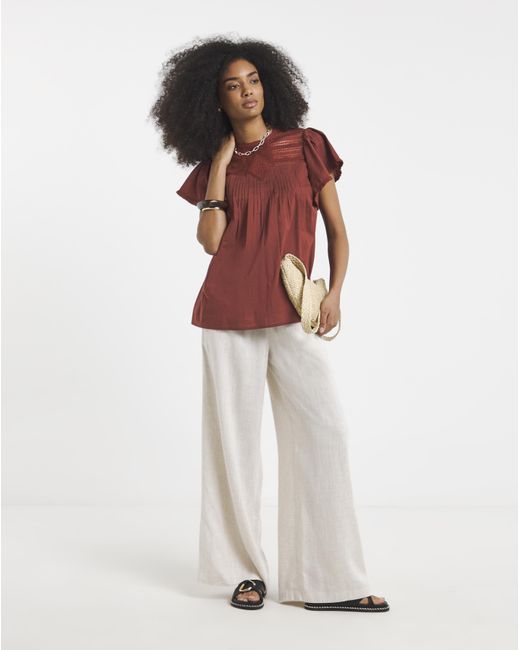 Simply Be Red Angel Sleeve Lace Insert Blouse