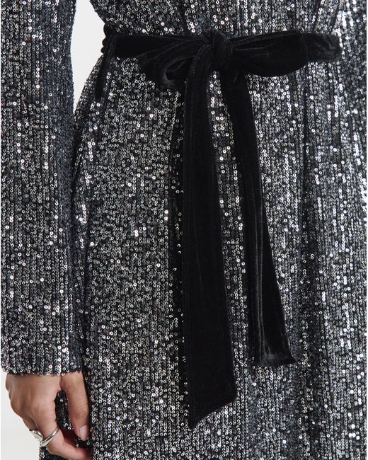 Simply Be Gray Sequin Skater Dress With Belt